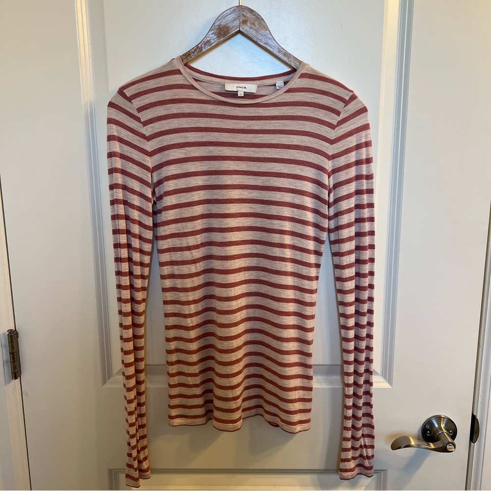 Vince Red and Cream Striped Top
